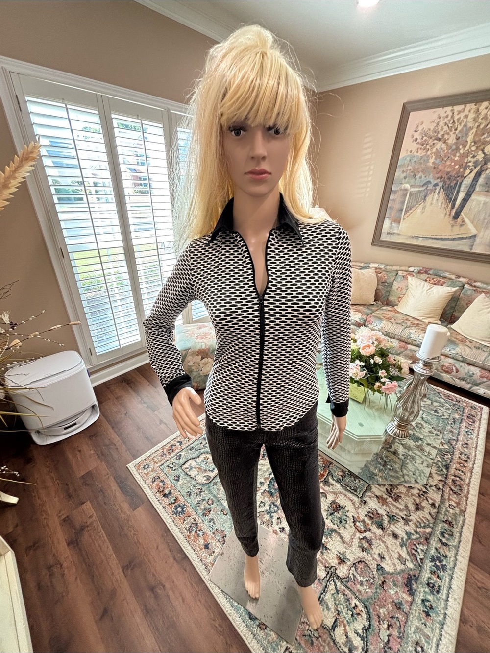 MaxMara Black and White Patterned Button-Down Shirt